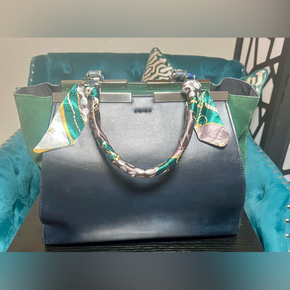 Fendi 3Jours in a black leather and green suede two-tone design Very Good Cond.